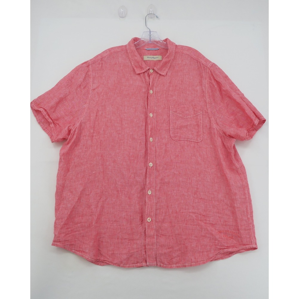 Tommy Bahama Relax Mens XXL Red Coral 100% Linen Short Sleeve Button Front Shirt